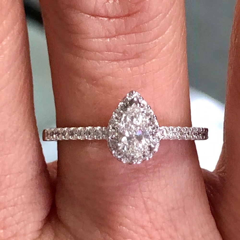 14k Gold Pear Diamond Halo Engagement Ring